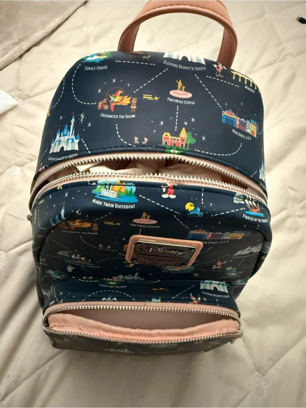 Loungefly Navy Disney 65th Anniversary Parks Map Mini Backpack with Pink Trim